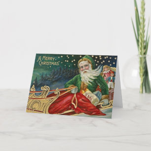 Victoriaans Groene Kerstman Feestdagen Kaart