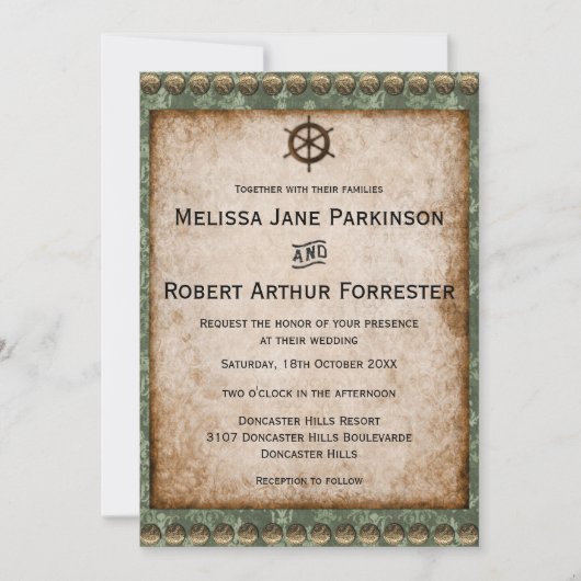 Victoriaans groene steampunk bruiloft uitnodiging (Voorkant)