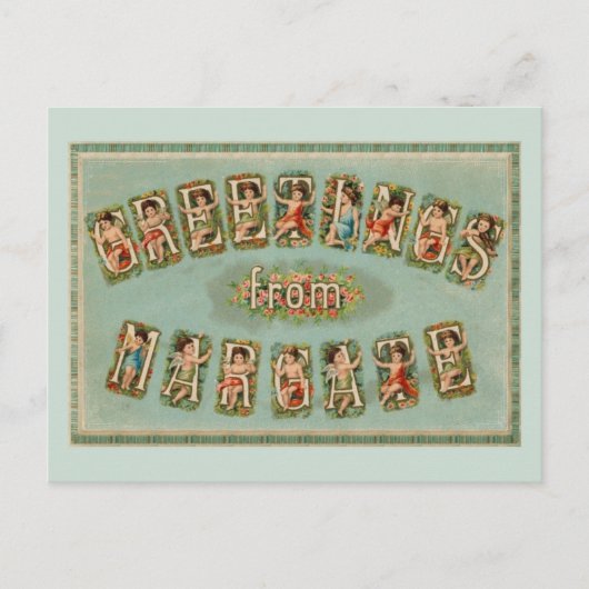 Victoriaans groeten uit Margate, cherubs, engelen Briefkaart (Voorkant)