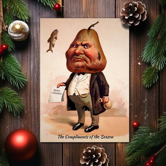 Victoriaans Grumpy Pear Head Christmas Kaart