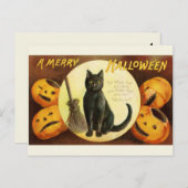  Victoriaans Halloween Black Cat en Pompoenen Briefkaart (Voorkant / Achterkant)