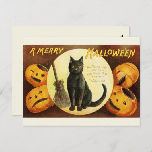  Victoriaans Halloween Black Cat en Pompoenen Briefkaart (Voorkant / Achterkant)