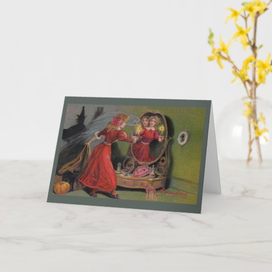 Victoriaans Halloween Wenskaart Kaart (Gele Bloem)