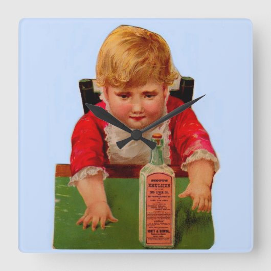 Victoriaans handelskaart: De Castorolie van de Vierkante Klok (Voorkant)