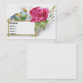 Victoriaans handelskaart voor vogels en roze rozen visitekaartje (Voorkant / Achterkant)
