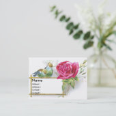 Victoriaans handelskaart voor vogels en roze rozen visitekaartje (Staand voorkant)