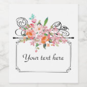 Victoriaans hangend bord bloemenroze wit zwart wijn etiket (Enkel label)