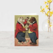 Victoriaans Happy, Gay, dansende Beren Kaart (Gele Bloem)