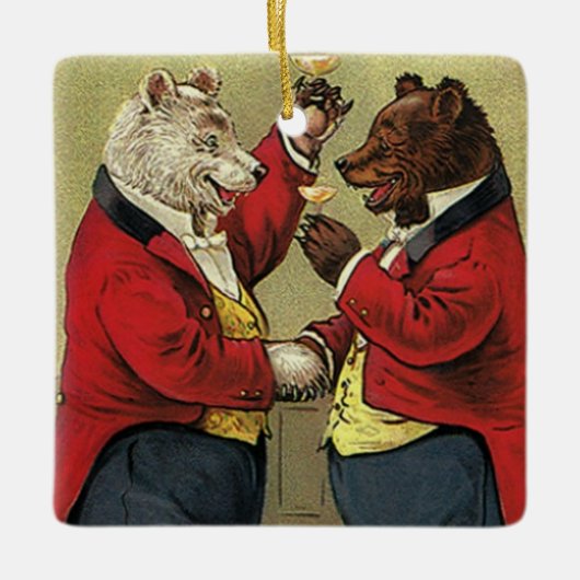 Victoriaans Happy, Gay, dansende Beren Keramisch Ornament (Voorkant)