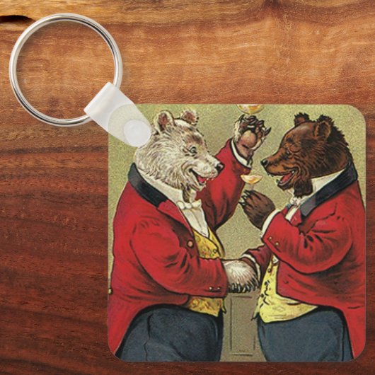  Victoriaans Happy, Gay, dansende Beren Sleutelhanger (Voorkant)