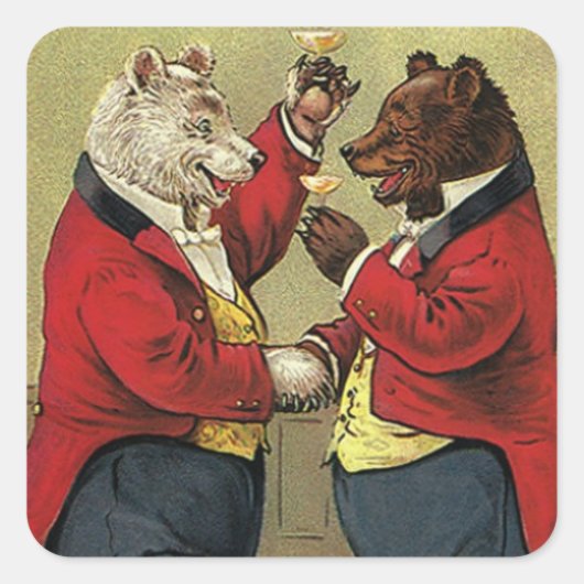  Victoriaans Happy, Gay, dansende Beren Vierkante Sticker (Voorkant)