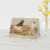 Victoriaans hartelijke groet varken en hond circus kaart (Gele Bloem)