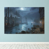 Victoriaans haven bij nacht: Vissen Village Canvas Afdruk (Insitu (Houten vloer))