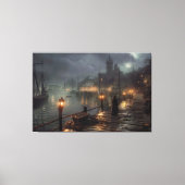 Victoriaans haven bij nacht: Vissen Village Canvas Afdruk (Voorkant)