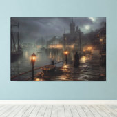 Victoriaans haven bij nacht: Vissen Village Canvas Afdruk (Insitu (Houten vloer))