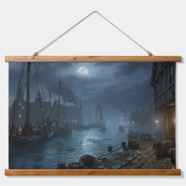 Victoriaans haven bij nacht: Vissen Village Hangend Wandkleed
