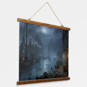 Victoriaans haven bij nacht: Vissen Village Hangend Wandkleed (Gebogen)