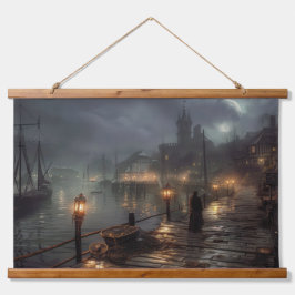 Victoriaans haven bij nacht: Vissen Village Hangend Wandkleed