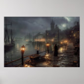 Victoriaans haven bij nacht: Vissen Village Poster (Voorkant)