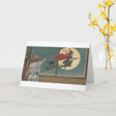 Victoriaans heks Befana Halloween Wenskaart Kaart (Gele Bloem)