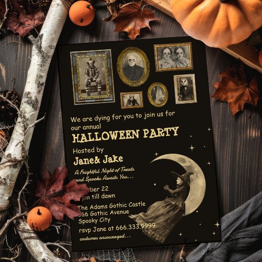 Victoriaans heks eigenaardigheden Halloween Party Kaart