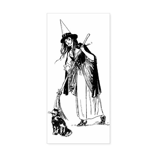 Victoriaans heks en zwarte kattekern rubberstempel (Afrduk)