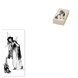 Victoriaans heks en zwarte kattekern rubberstempel