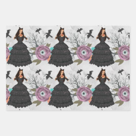 Victoriaans heks gotische bloemen Halloween Inpakpapier Vel