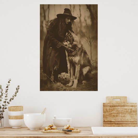 Victoriaans Heks Sepia Portretstijl 4 Poster (Keuken)