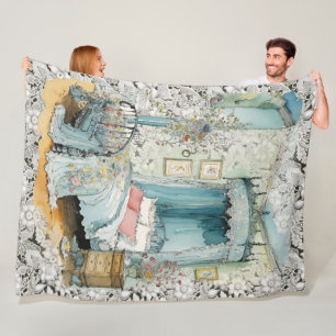 Victoriaans hemelbed op een kanten achtergrond Fleece Deken