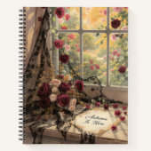 Victoriaans Herfst Raamkant Gordijnen Rozen Art Notitieboek (Voorkant)