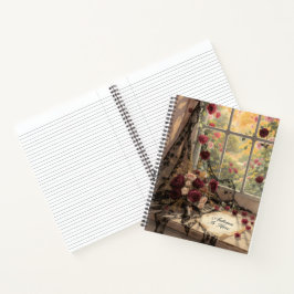 Victoriaans Herfst Raamkant Gordijnen Rozen Art Notitieboek
