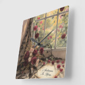 Victoriaans Herfst Raamkant Gordijnen Rozen Art Vierkante Klok (Hoek)