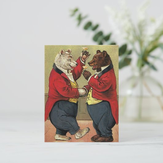  Victoriaans het dansen Beren sparen de Datum Aankondigingskaart (Staand voorkant)