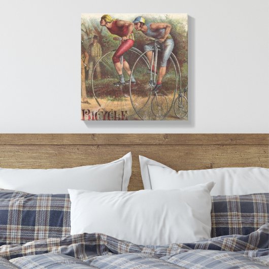 Victoriaans High Wheel Fietsen Canvas Afdruk (Insitu (Slaapkamer))