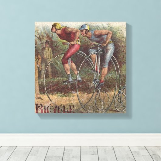 Victoriaans High Wheel Fietsen Canvas Afdruk (Insitu (Houten vloer))