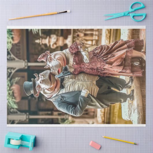 Victoriaans Hippo paar Decoupage Tissuepapier (Craft)