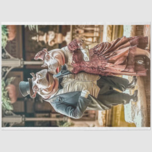 Victoriaans Hippo paar Decoupage Tissuepapier