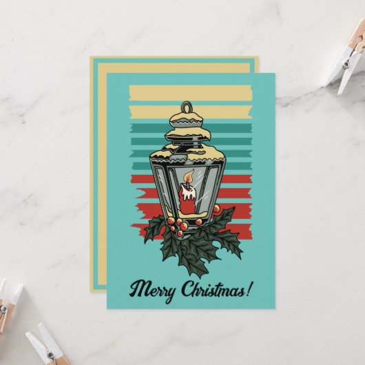  Victoriaans Holly Decorated Street Lamp Kaart (Voorkant / Achterkant in situ)