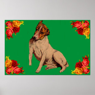 Victoriaans hond en bloemen poster