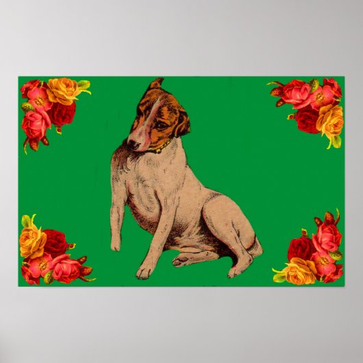 Victoriaans hond en bloemen poster (Voorkant)