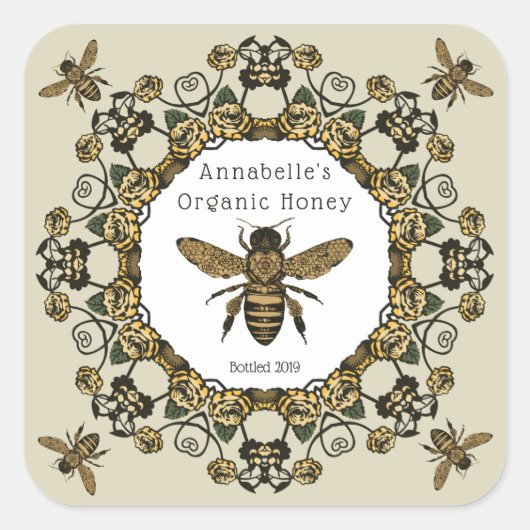 Victoriaans honingetiket personaliseren vierkante sticker (Voorkant)