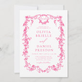 Victoriaans Hot Pink Bloemen Huwelijk Monogram Kaart (Voorkant)