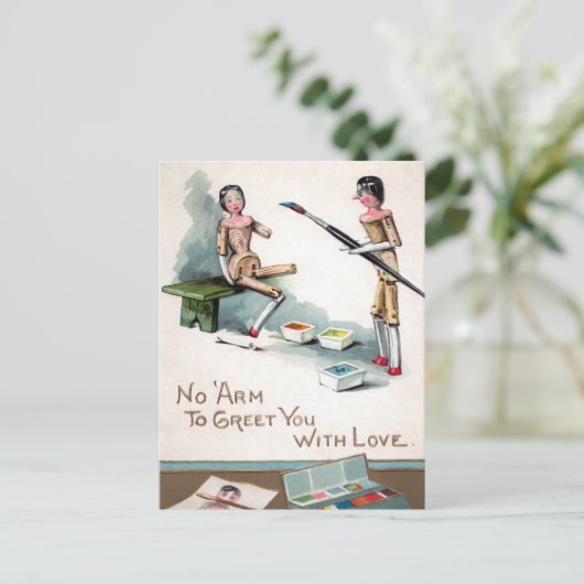  Victoriaans houten poppen die kerstmis schilderen Briefkaart (Staand voorkant)