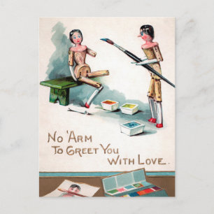 Victoriaans houten poppen die kerstmis schilderen Briefkaart