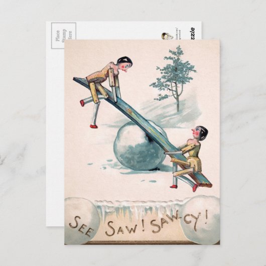 Victoriaans houten poppen met kerstmis Briefkaart (Voorkant / Achterkant)