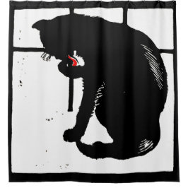 Victoriaans houtsnede Boerderij Animal Black Cat Douchegordijn
