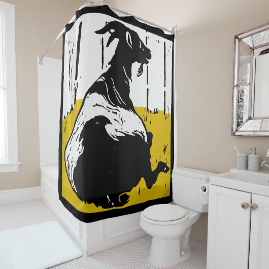 Victoriaans houtsnede Boerderij Dierlijke geiten Douchegordijn (In situ)