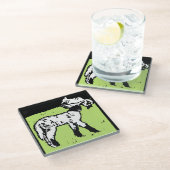 Victoriaans houtsnede Boerderij Dierlijke lammeren Glazen Onderzetter (Schuin)