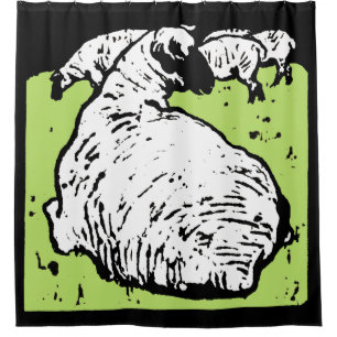 Victoriaans houtsnede Boerderij Dierlijke Schapen Douchegordijn